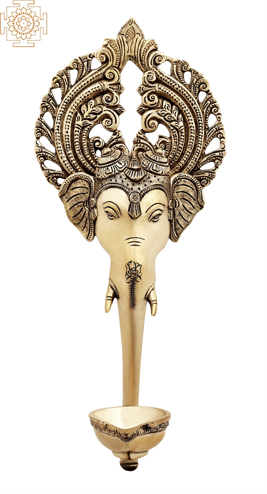 12" Handmade Ganesha Brass Wall Hanging Lamp
