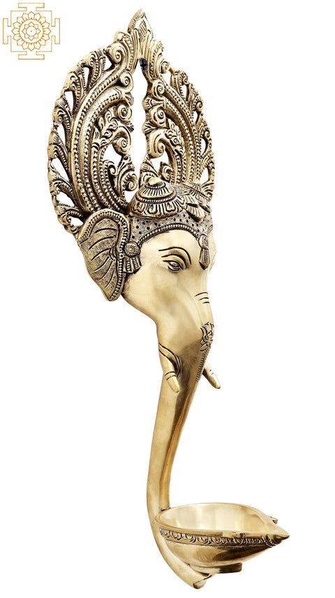 12" Superfine Ganesha Wall Hanging Lamp | Handmade Ganesha Brass Diya