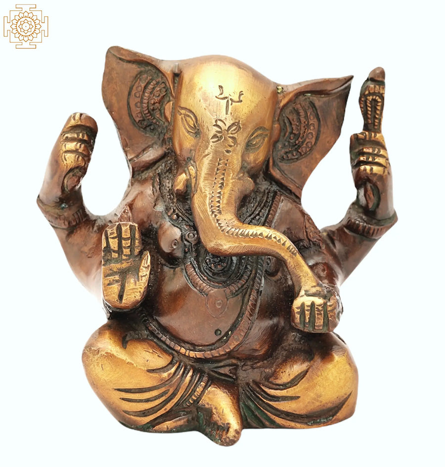 4" Handmade Brass Ganesha Statue for Pooja