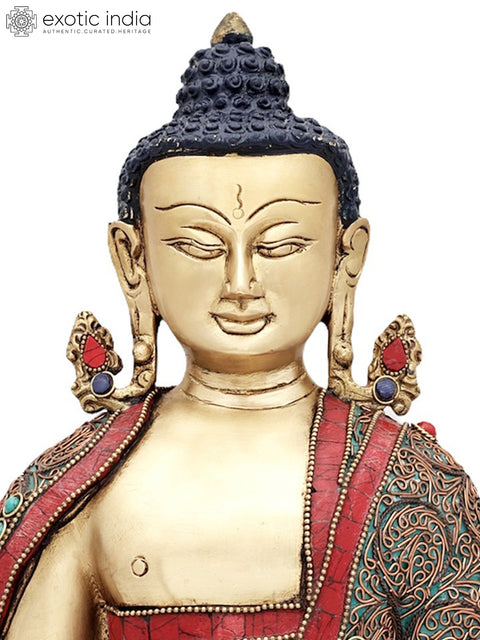 13" Tibetan Buddhist Healing Buddha | Medicine Buddha | Inlay Work with Copper Wire | Brass Statue | Handmade | Made In India