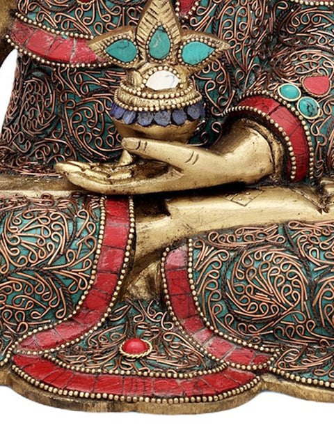 13" Tibetan Buddhist Healing Buddha | Medicine Buddha | Inlay Work with Copper Wire | Brass Statue | Handmade | Made In India