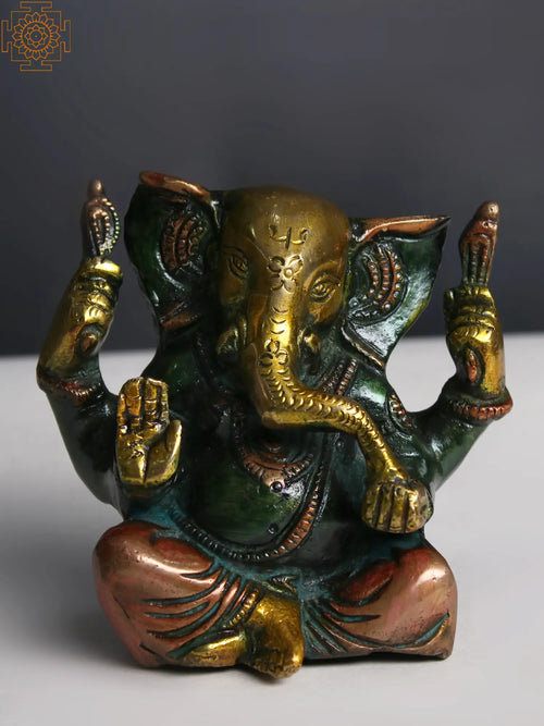 3" Small Brass Lord Ganesha Statue for Pooja