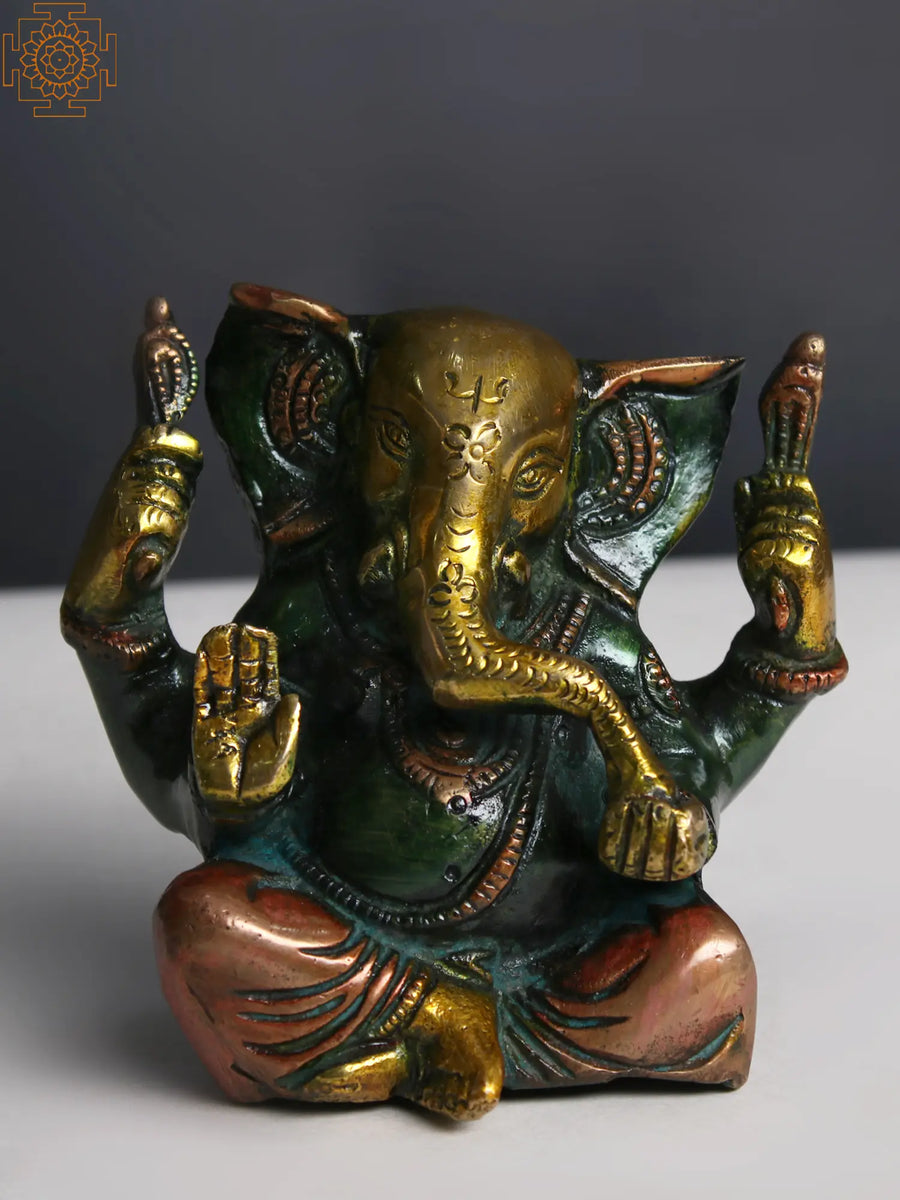 3" Small Brass Lord Ganesha Statue for Pooja