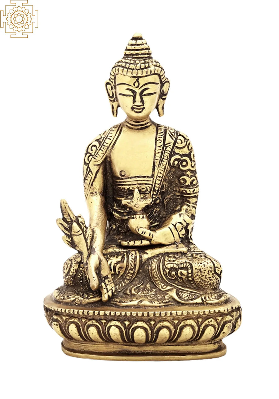 5" Medicine Buddha Handmade Brass Statue for Pooja