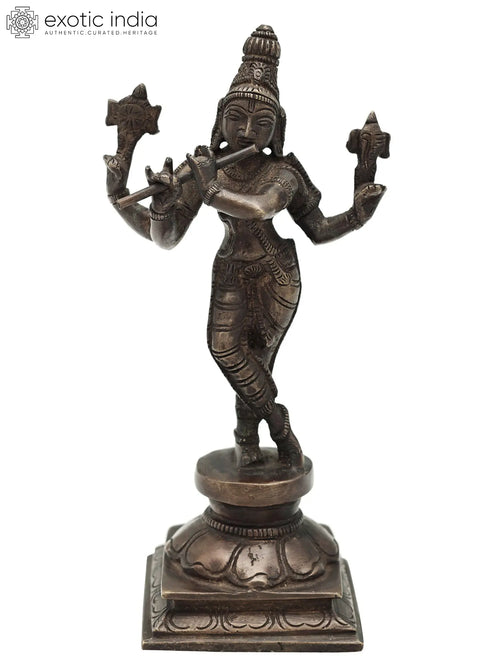 7.2" Handmade Brass Lord Murli Krishna Statue for Home Decor
