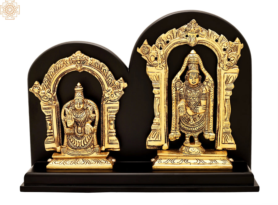 9" Lord Venkateswara Goddess Lakshmi Brass Statue with Wood Base