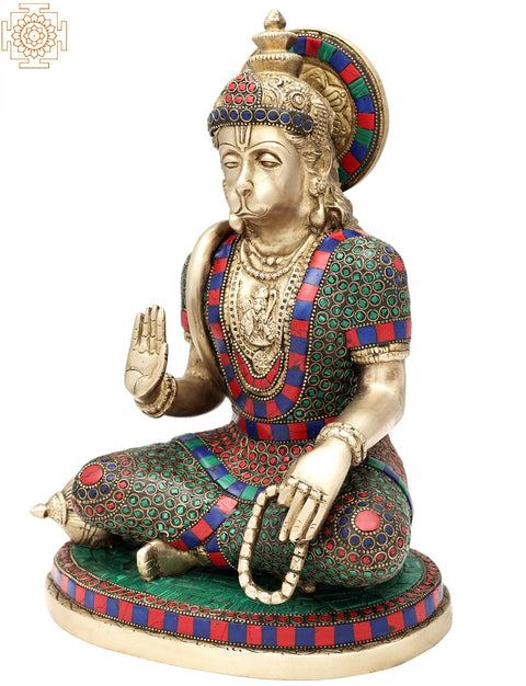 12.5" Lord Hanuman Ji Inlay Brass Statue | Handmade Stone Inlay Idol