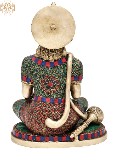 12.5" Lord Hanuman Ji Inlay Brass Statue | Handmade Stone Inlay Idol