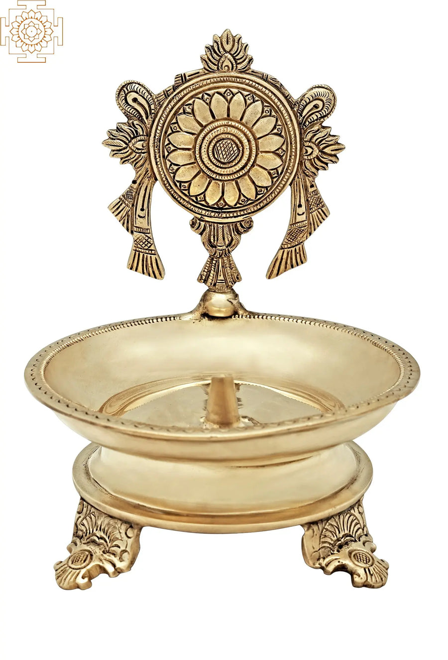 7" Handmade Brass Chakra Wick Lamp Vaishnava Symbol