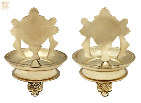 7" Superfine Vaishnava Symbols (Conch and Chakra) Wick Lamp | Brass Diya | Handmade