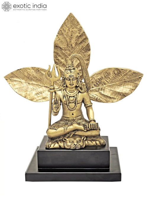 11" Brass Mahadev Shiva Idol in Ashirwad Mudra with Bel Leaf