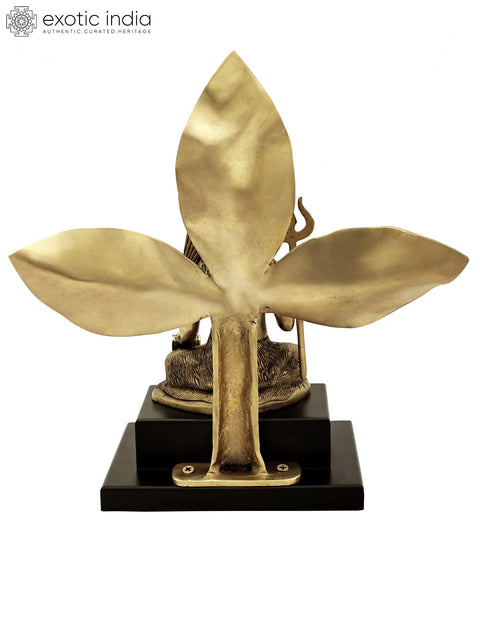 11” Brass Mahadev Shiva Idol in Ashirwad Mudra Sitting Background of a Bel/ Bilva Leaf