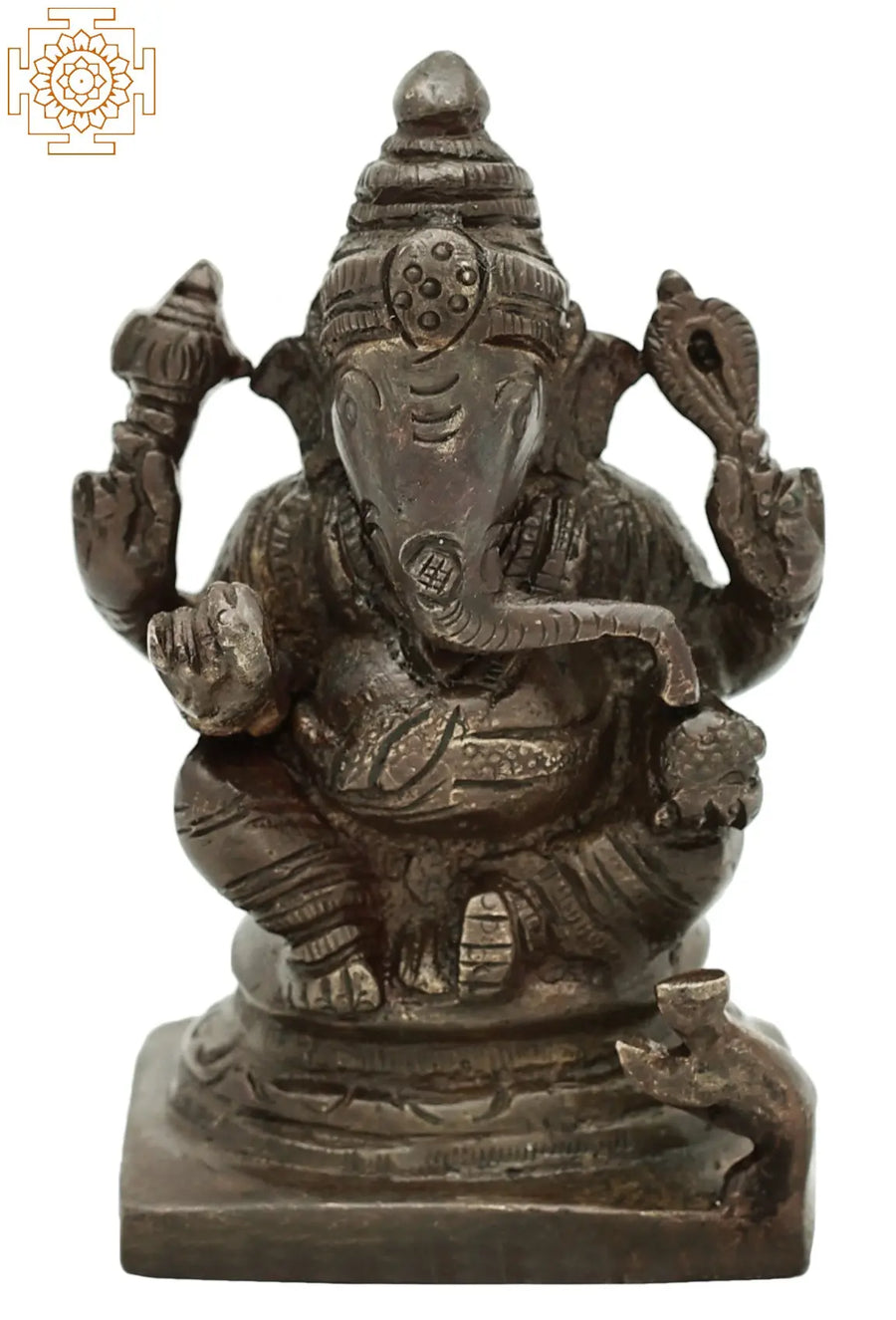 3.5" Small Ganesha Idol Seated on Pedestal Brass Statue