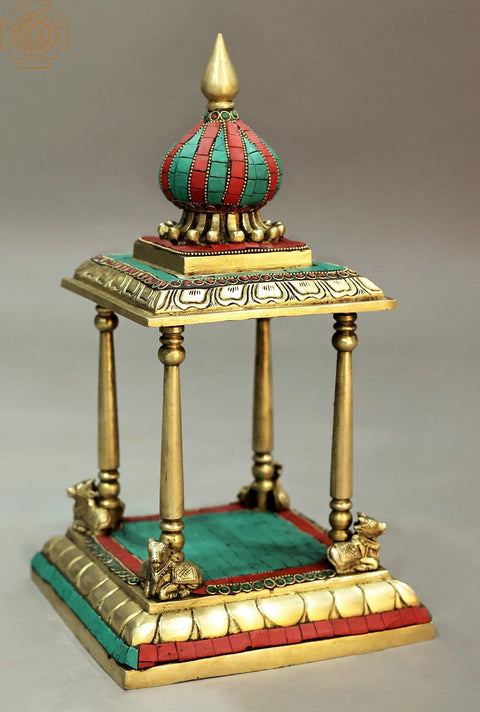 13" Elegant Brass Temple with Colorful Inlay work | Inlay Work Brass Statue | Made in India