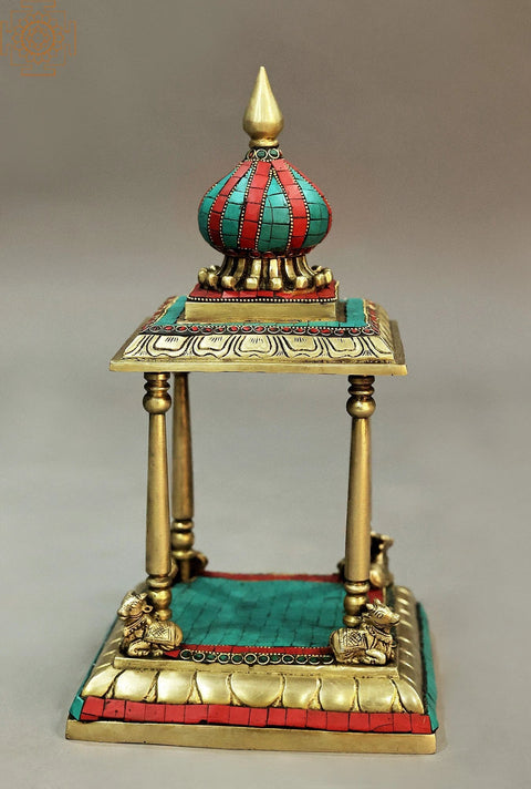 13" Elegant Brass Temple with Colorful Inlay work | Inlay Work Brass Statue | Made in India