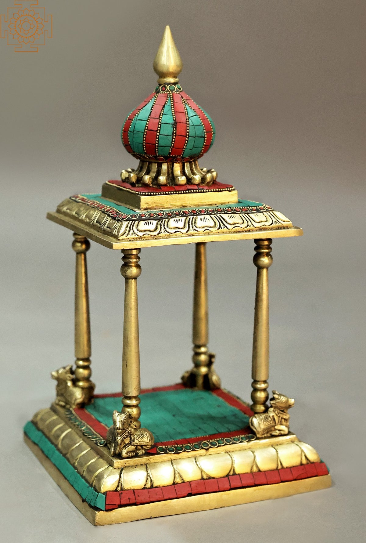 13" Elegant Brass Temple with Colorful Inlay work | Inlay Work Brass Statue | Handmade | Made in India
