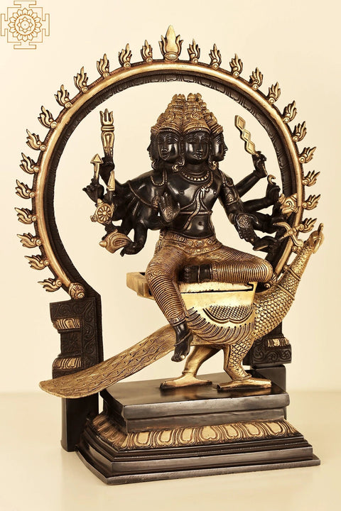 17" Six Faces Lord Karttikeya Brass Statue | Handmade Murugan Idols