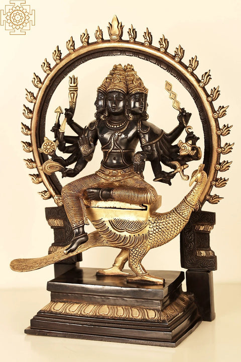 17" Six Faces Lord Karttikeya Brass Statue | Handmade Murugan Idols