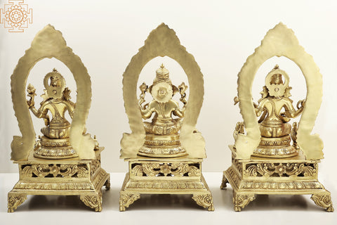 20" Lord Ganesha, Lakshmi and Saraswati | Brass Statue | Handmade | Made In India