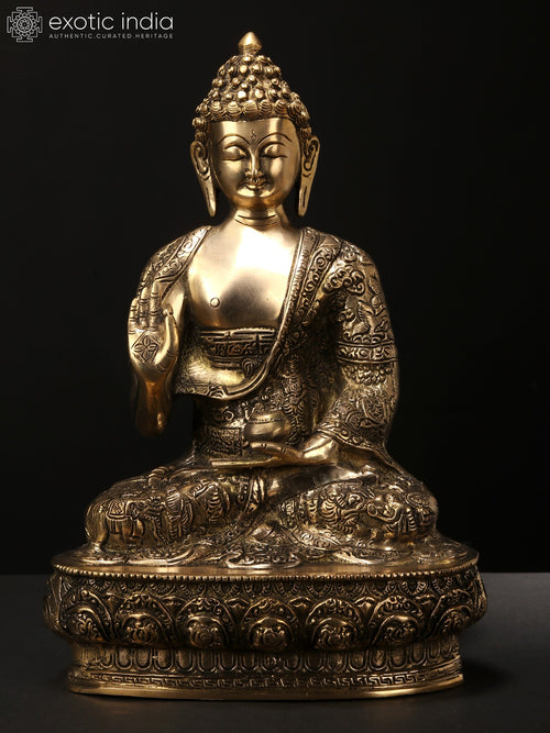 12" Brass Gautam Buddha Statue Handmade Preaching Dharma