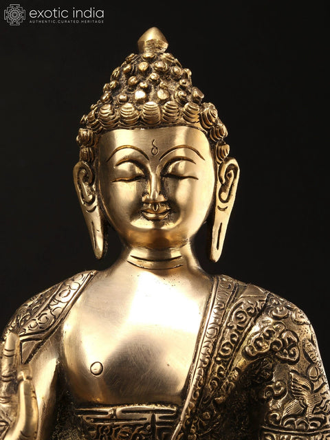 12" Brass Gautam Buddha Statue Preaching His Dharma | Handmade | Made in India