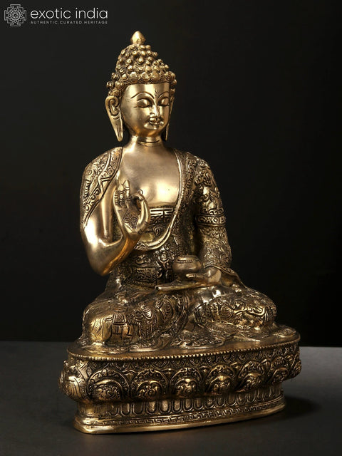 12" Brass Gautam Buddha Statue Preaching His Dharma | Handmade | Made in India