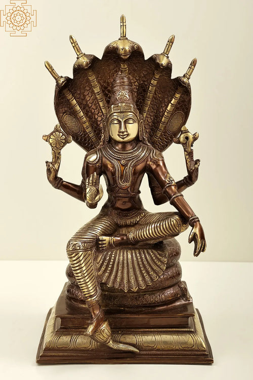 16" Lord Vishnu on Sheshanaga Brass Statue Handmade