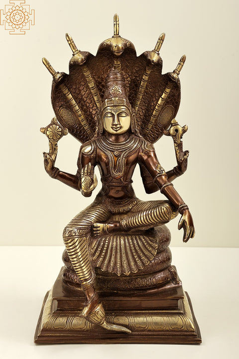 16" Lord Vishnu Seated on Sheshanaga |  Brass Statue | Handmade | Made In India