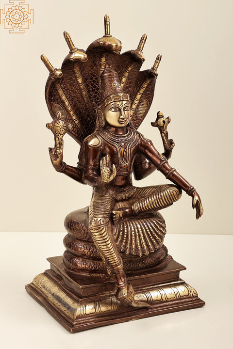 16" Lord Vishnu Seated on Sheshanaga |  Brass Statue | Handmade | Made In India