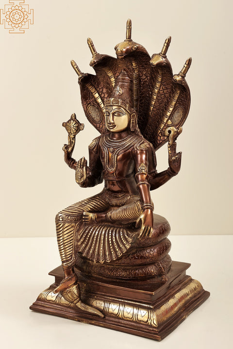 16" Lord Vishnu Seated on Sheshanaga |  Brass Statue | Handmade | Made In India