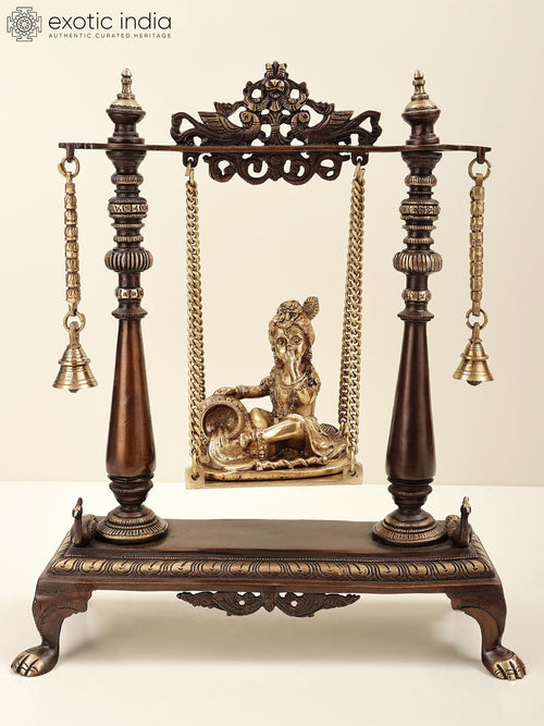 16" Brass Butter Krishna Swing Statue