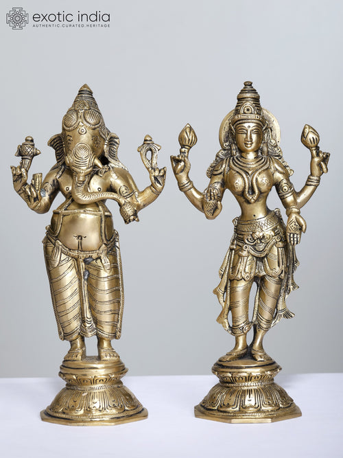 10" Standing Ganesha Lakshmi Brass Statue Handmade