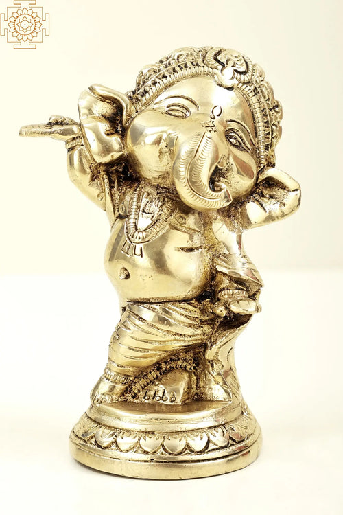 5" Handmade Baby Ganesha Brass Statue for Home Pooja