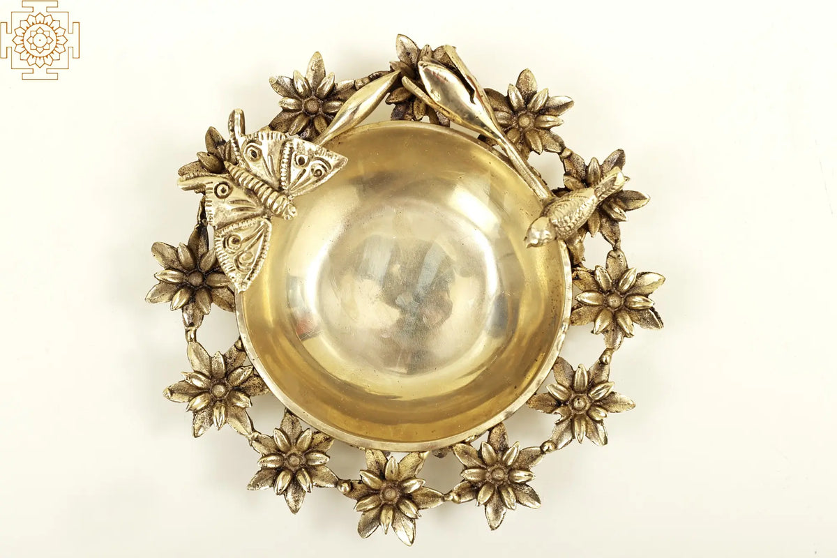 8" Butterfly Brass Urli | Handmade | Made in India