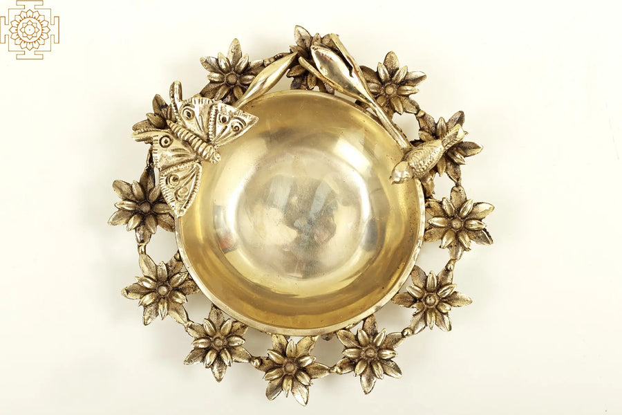 8" Handmade Butterfly Brass Urli for Home Decor