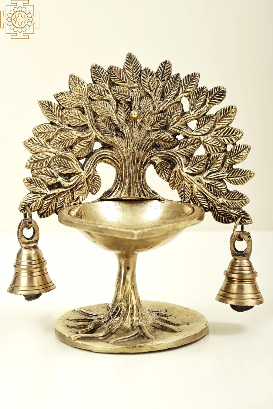 7" Handmade Brass Tree Wick Lamp Diya for Pooja