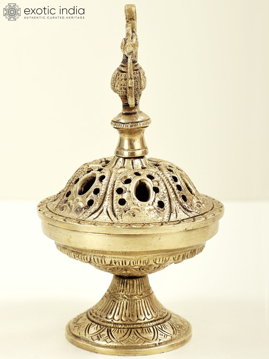 8" Handmade Brass Peacock Incense Burner for Home Decor