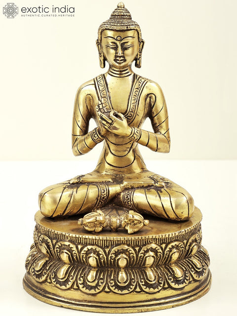 9" Brass Buddha Statue | Indian Handcrafted Idol | Buddha in Dharamachakra Mudra