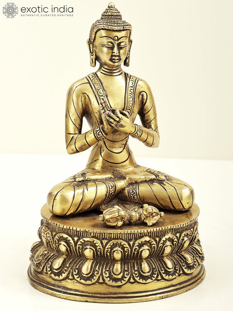 9" Brass Buddha Statue | Indian Handcrafted Idol | Buddha in Dharamachakra Mudra