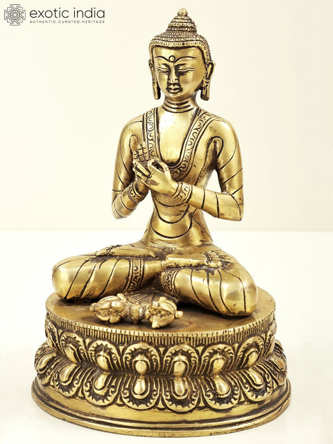 9" Brass Buddha Statue | Indian Handcrafted Idol | Buddha in Dharamachakra Mudra