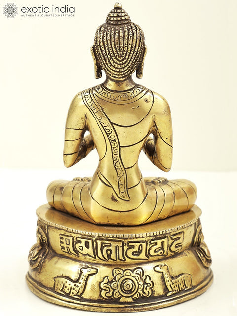 9" Brass Buddha Statue | Indian Handcrafted Idol | Buddha in Dharamachakra Mudra