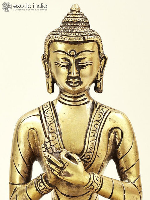 9" Brass Buddha Statue | Indian Handcrafted Idol | Buddha in Dharamachakra Mudra