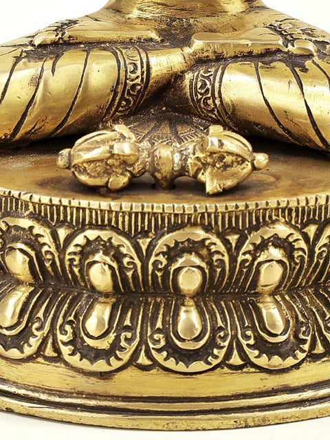 9" Brass Buddha Statue | Indian Handcrafted Idol | Buddha in Dharamachakra Mudra