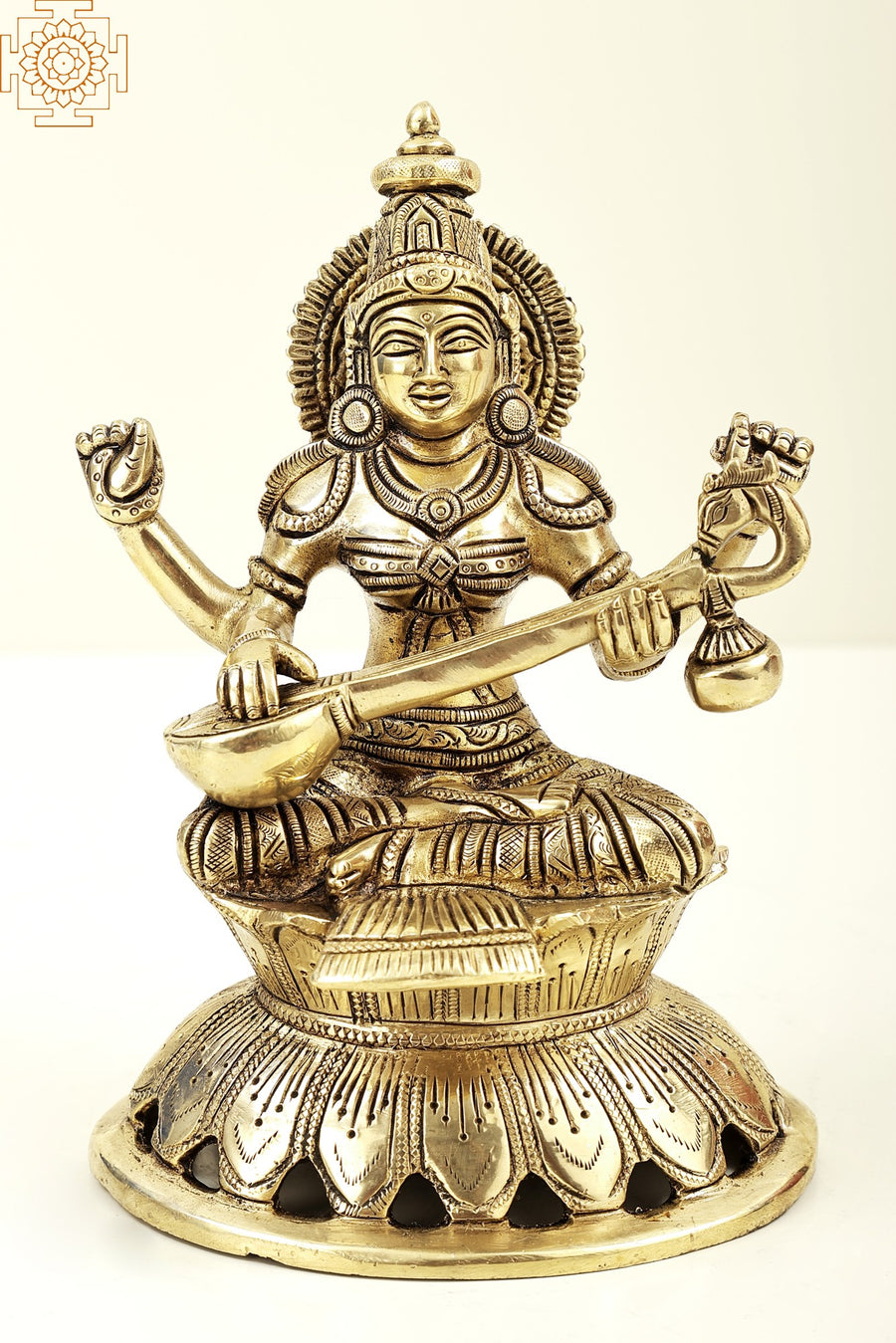 8" Goddess Saraswati with Veena Brass Statue Handmade