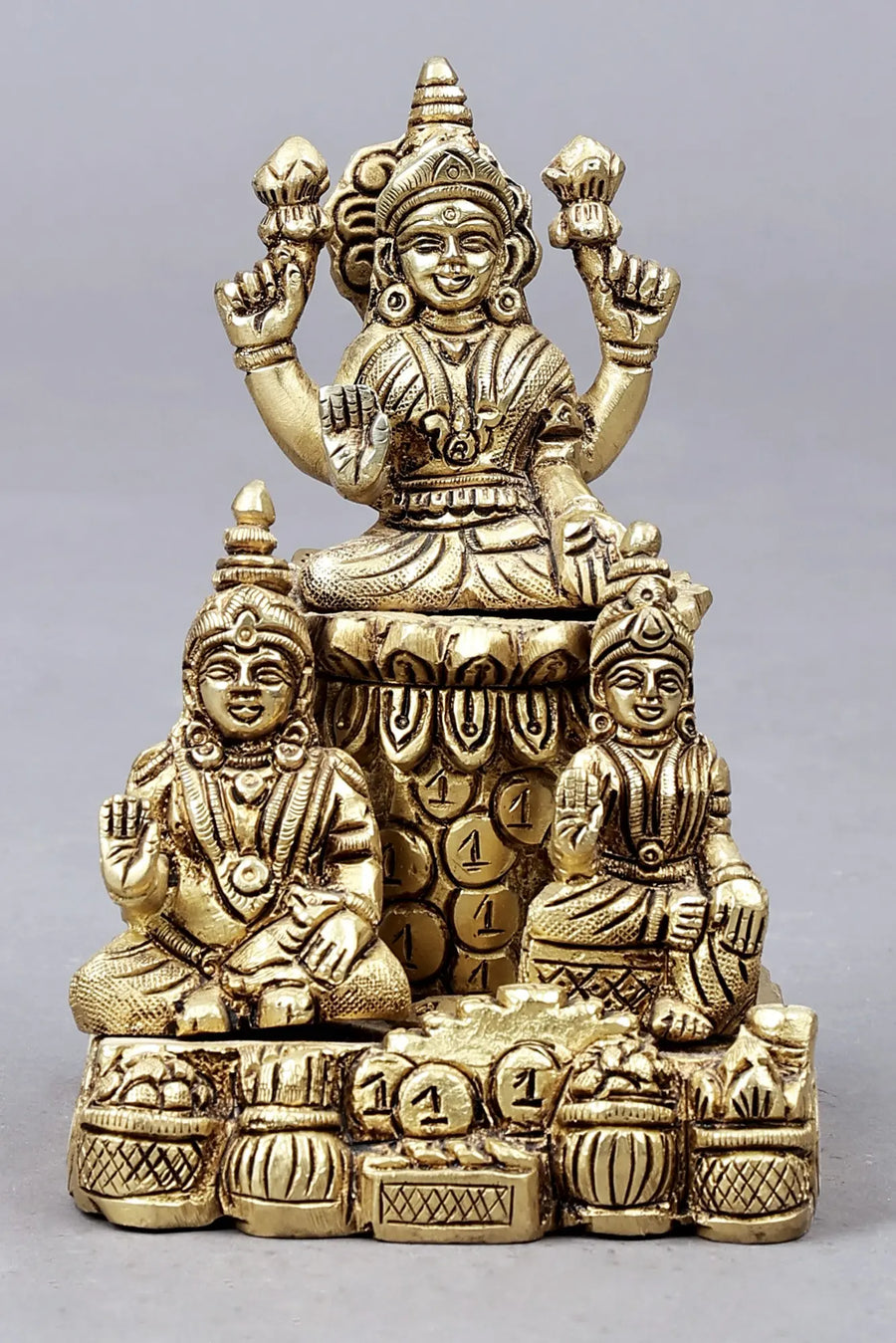 6" Kubera and Lakshmi Handmade Brass Statue for Pooja