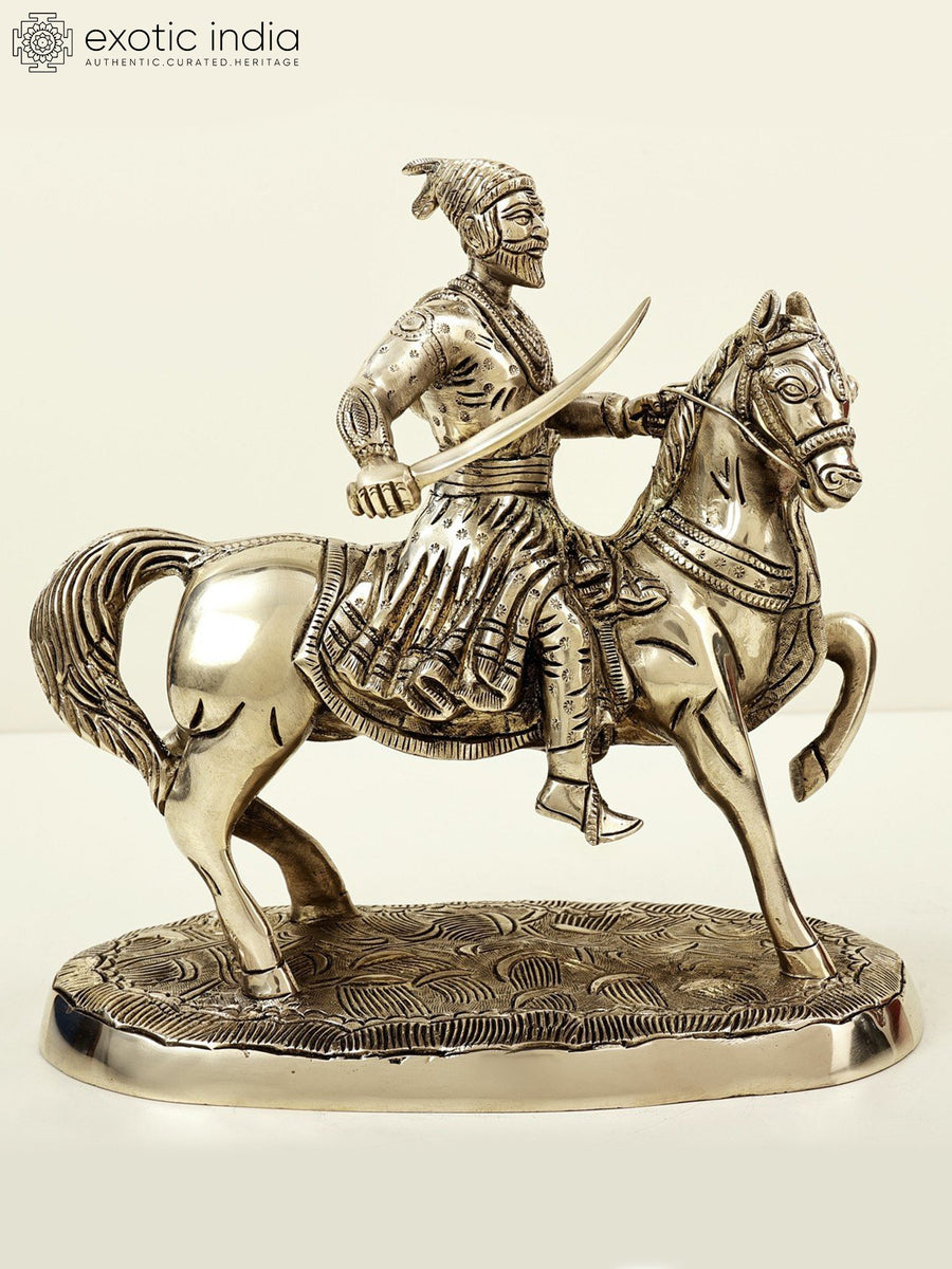 9" Handmade Brass Chhatrapati Shivaji Maharaj on Horse Statue