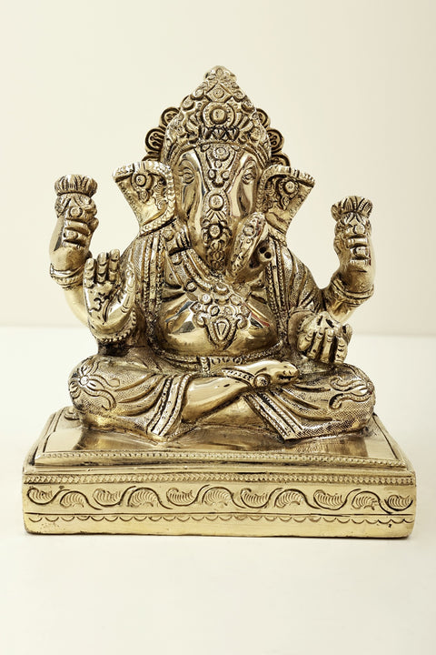 7" Lord Ganesha in Ashirwad Mudra | Brass Bhagawan Ganesha | Brass Statue | Handmade | Made In India