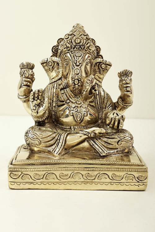 7" Handmade Brass Lord Ganesha Ashirwad Mudra Statue