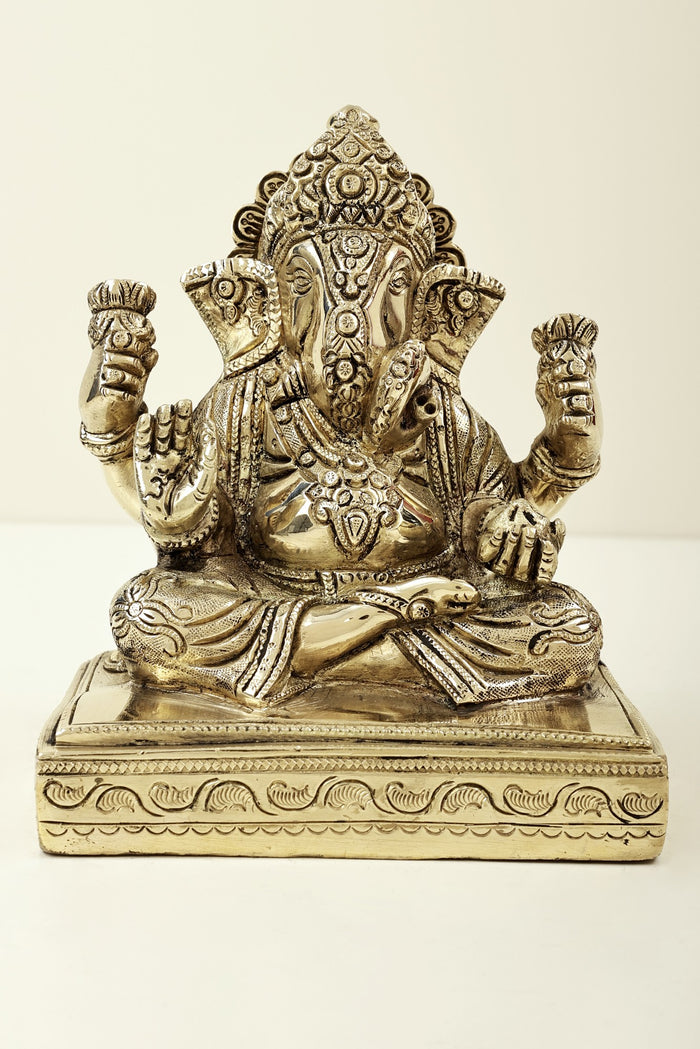 7" Handmade Brass Lord Ganesha Ashirwad Mudra Statue