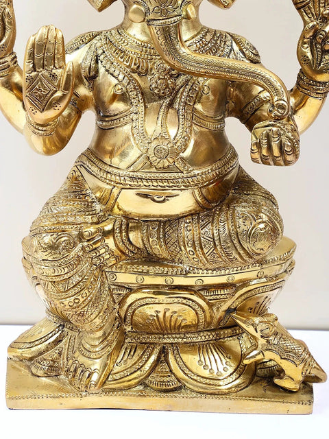 12" Lord Ganesha Seated on Lotus | Brass Bhagawan Ganesha